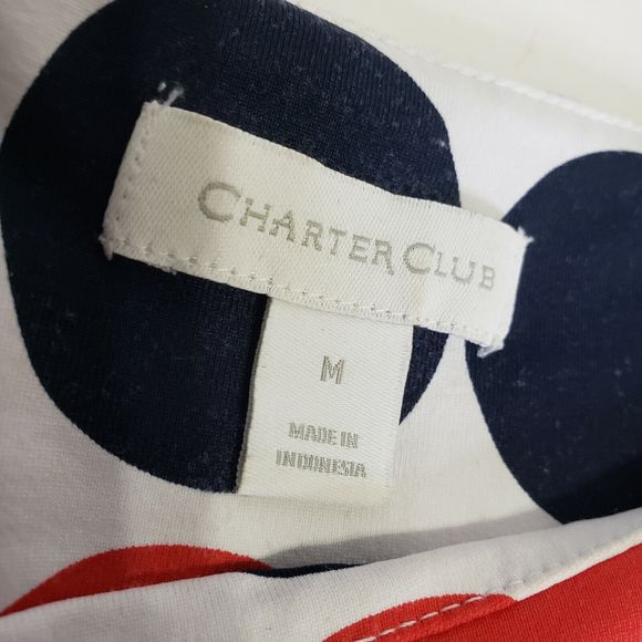 Charter Club Red White Blue Blouse Medium Polka-dot Sleeveless Nylon Spandex - Picture 3 of 9